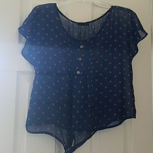 Women's mine sheer navy with polka dots shirt